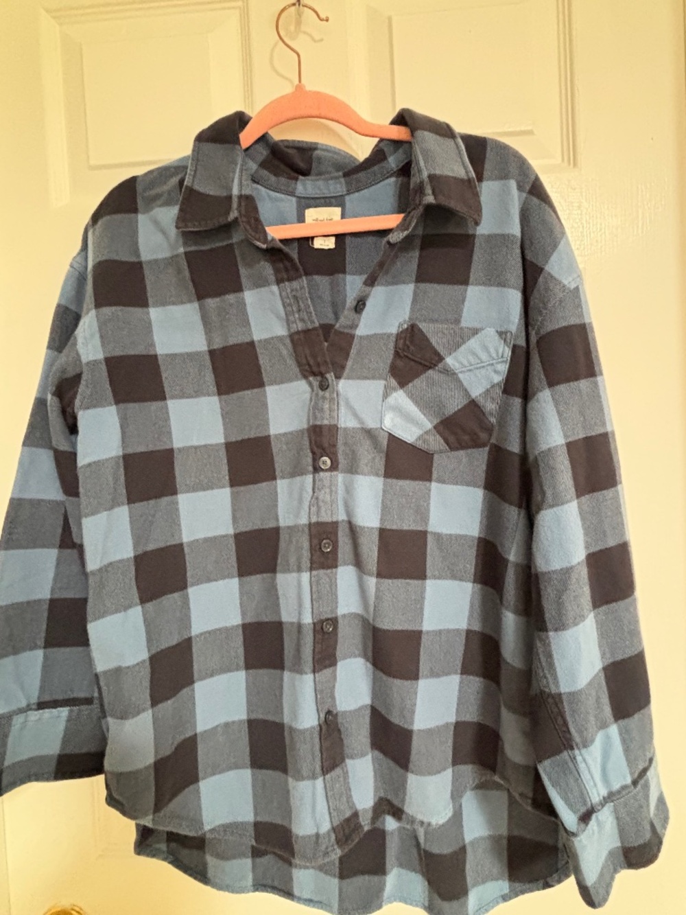 Aritzia Wilfred Free Relaxed Flannel Shirt - Blue/Black Buffalo Plaid - Size Sma